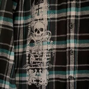 SK2 Flannel Shirt Hoodie Boys XL 14/16 Skull Graphic print